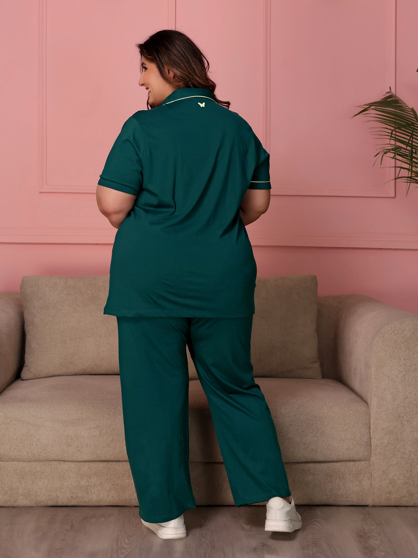 TITTLI Women Pure Cotton Shirt and Pyjama Nightsuit (Airforce)