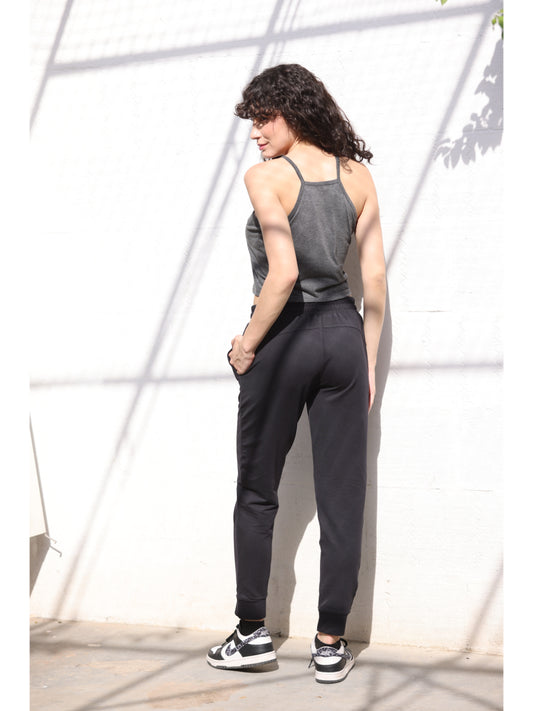 Black Everyday Comfort Joggers for Women- Backview