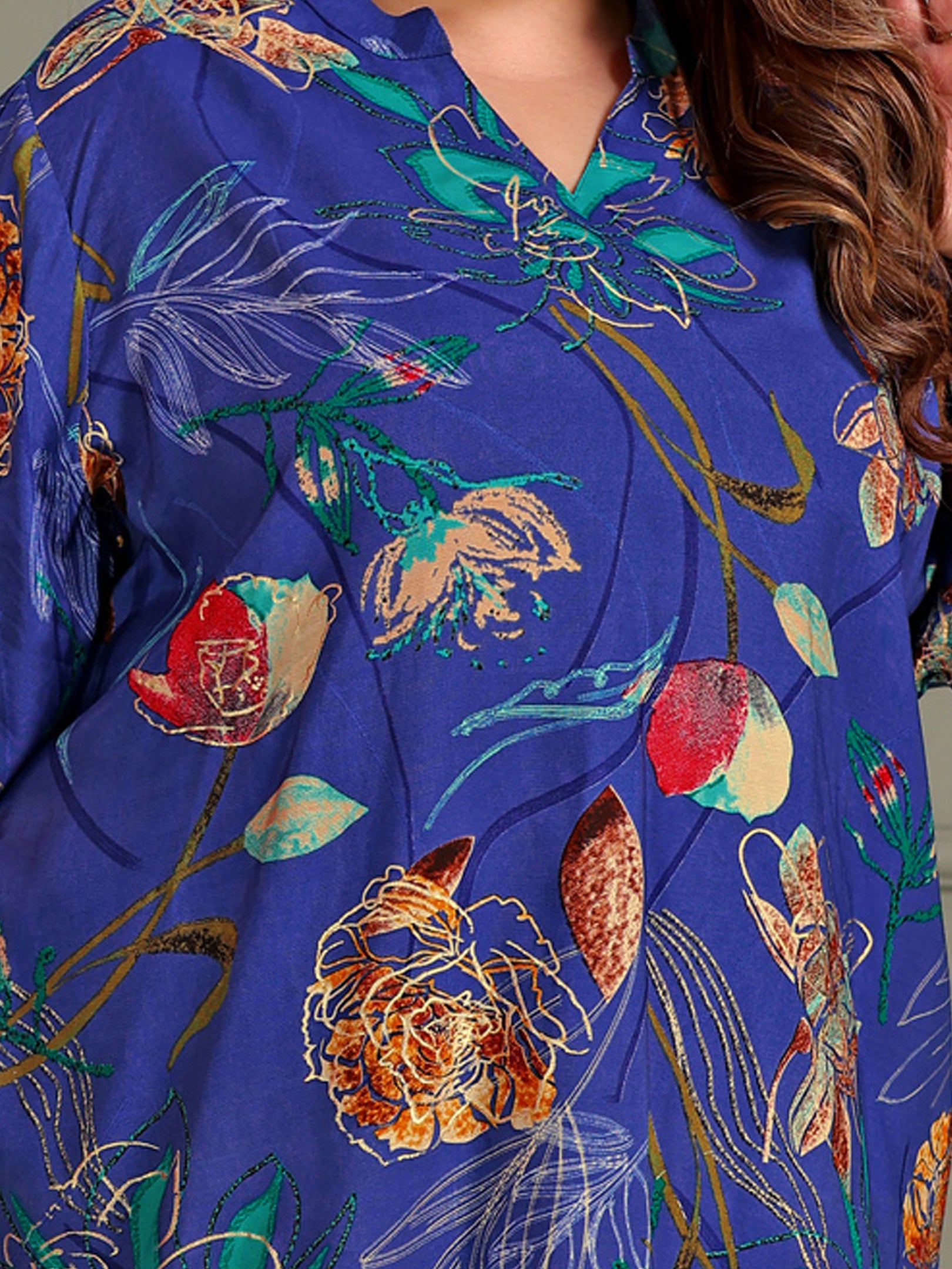 TITTLI Women Plus Size All Over Printed Tunic and Trouser Co Ord Set (Blue)