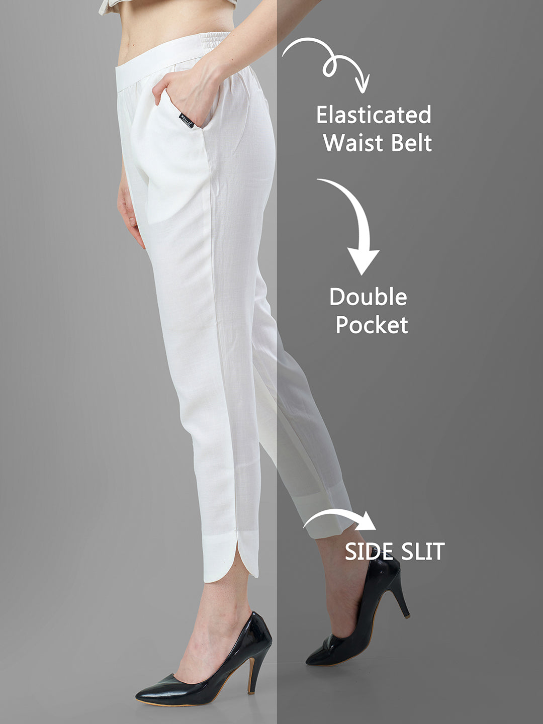 Trendy Silk Cigarette Pants for Ladies in off White online | Tittli