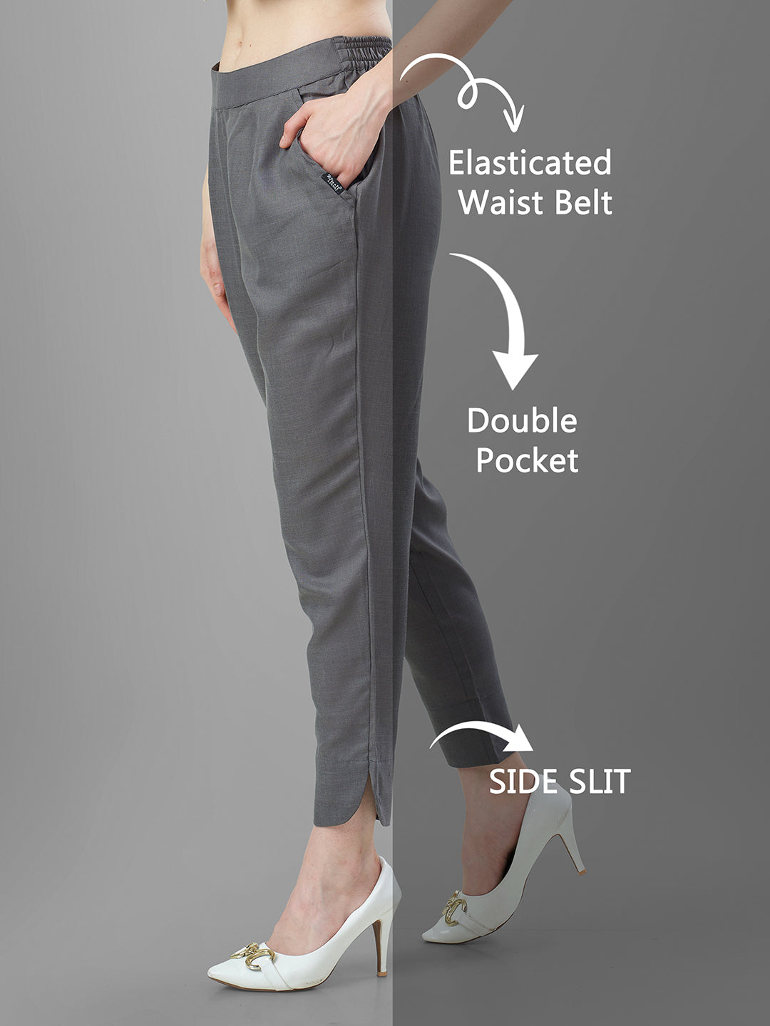 Trendy Silk Cigarette Pants for Ladies in Steel Grey online | Tittli