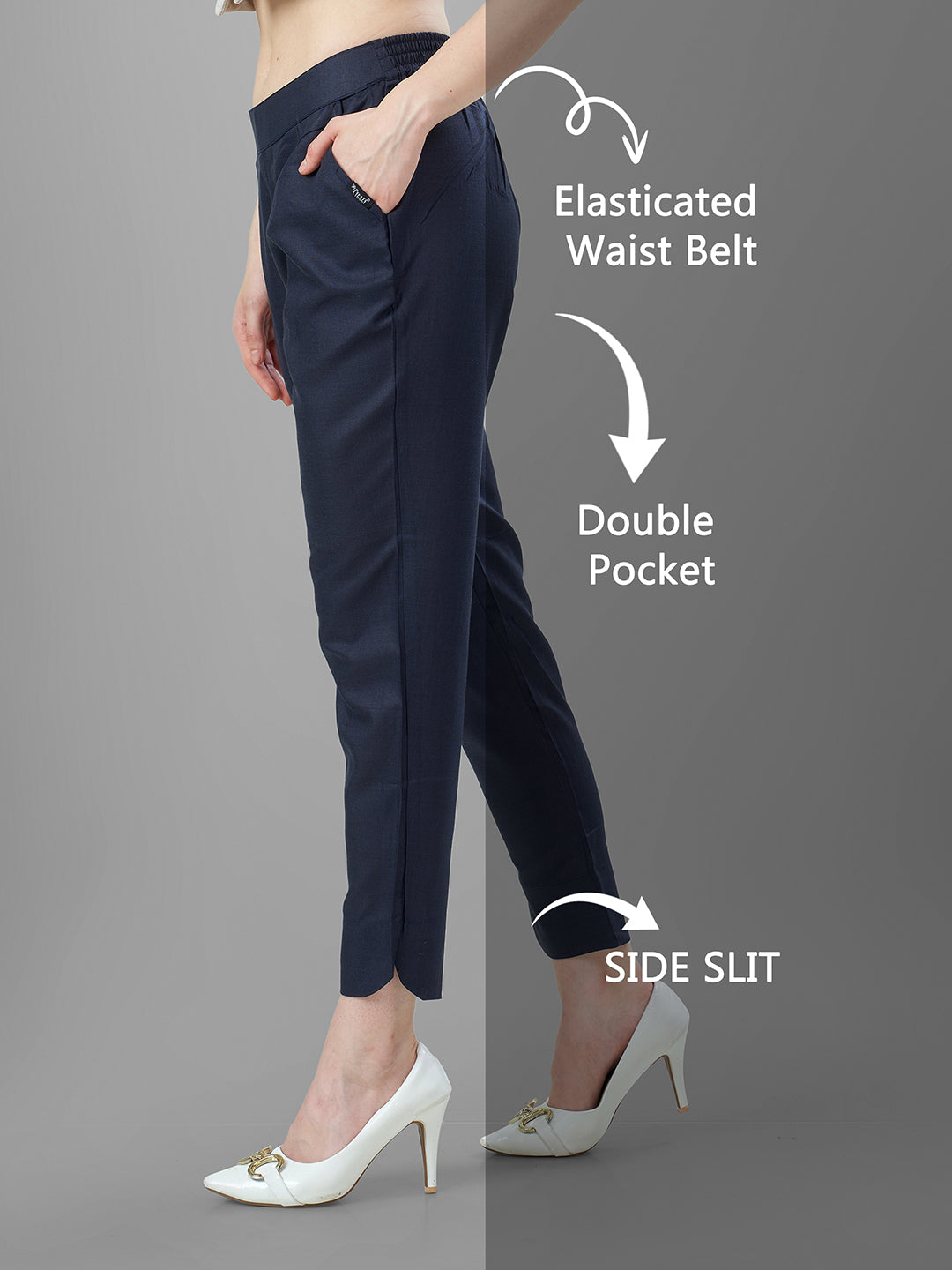 Trendy Silk Cigarette Pants for Ladies in navy online