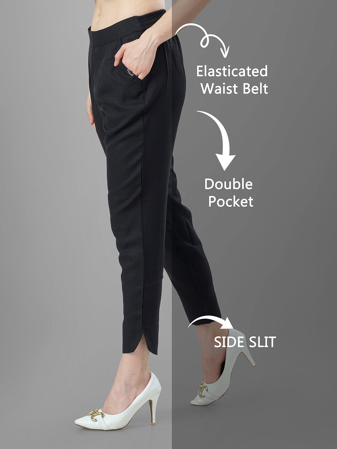 Trendy Silk Cigarette Pants for Ladies in Black online | Tittli