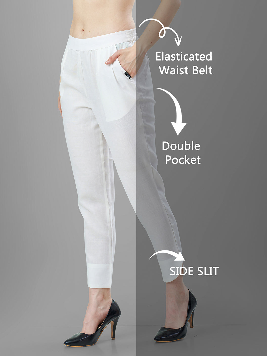 Trendy Silk Cigarette Pants for Ladies in white online | Tittli