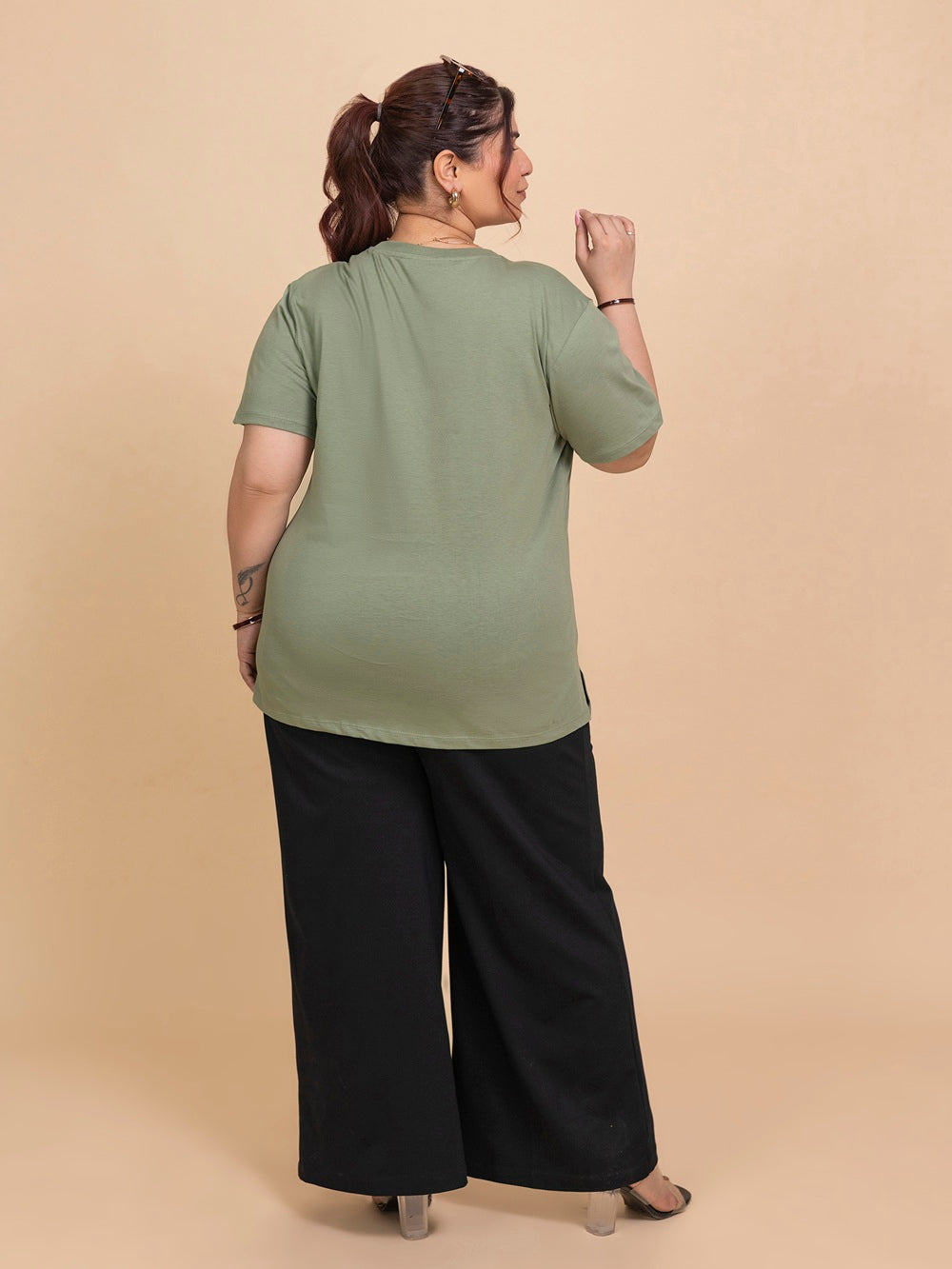 TITTLI Plus Size Pure Cotton Ocean Green Round Neck T-Shirt For Womens
