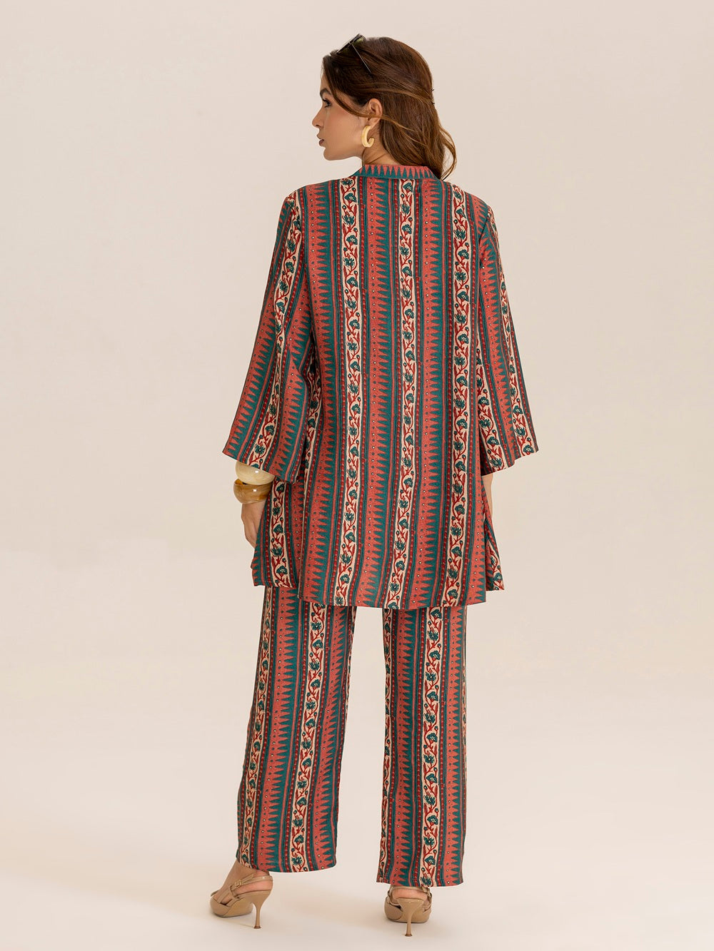 TITTLI Women All Over Printed Tunic and Trouser Co Ord Set (Rust)