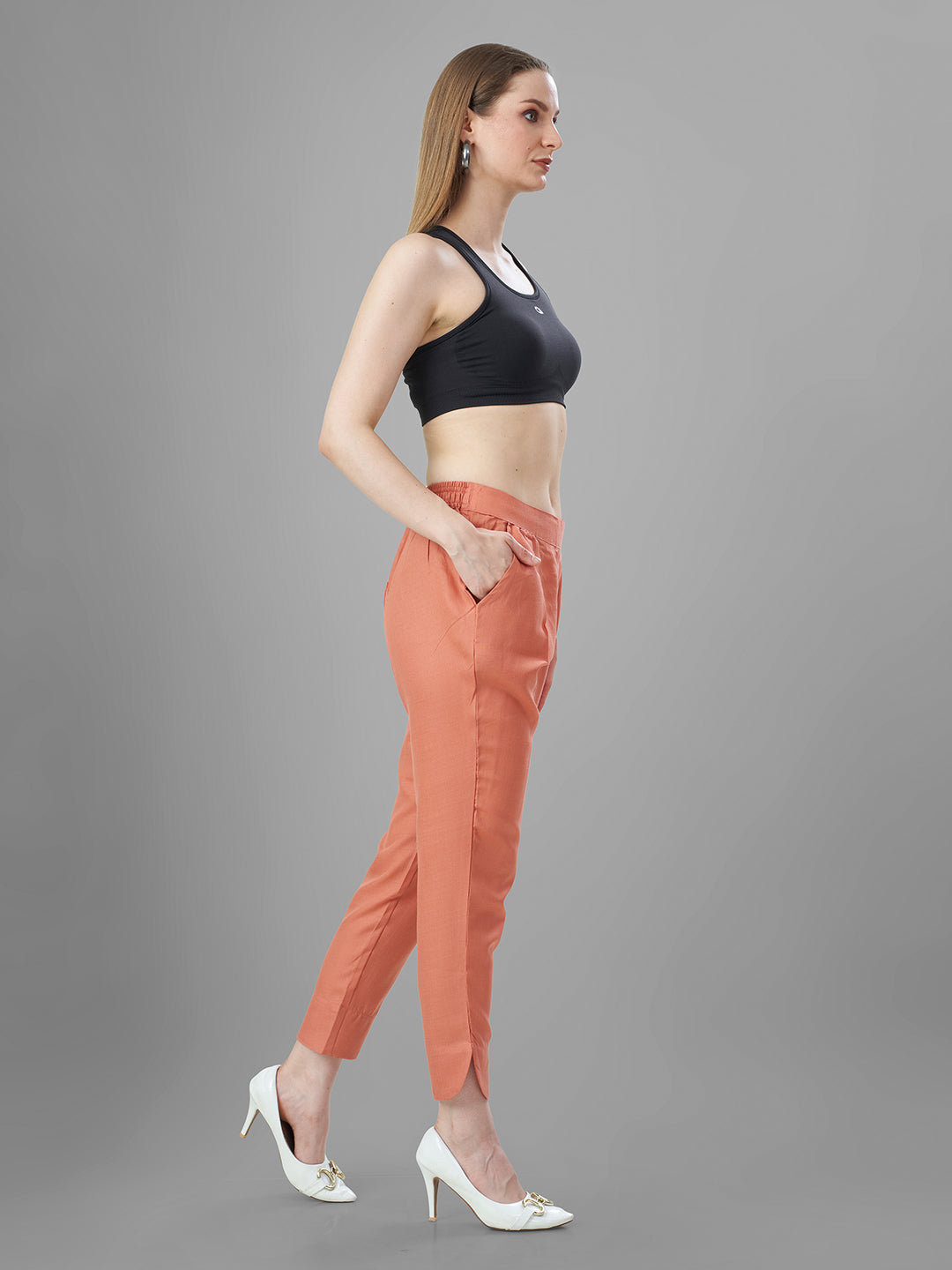 Trendy Silk Cigarette Pants for Ladies in Carrot online
