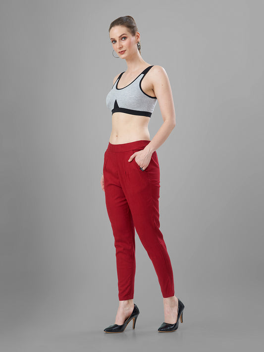Buy Casual Pants for Women in Maroon