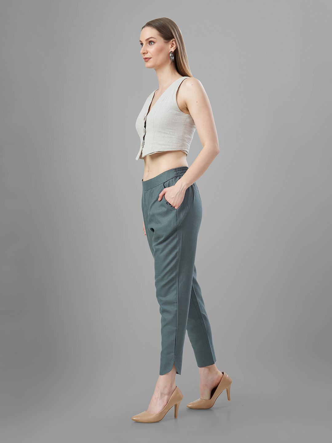 Trendy Silk Cigarette Pants for Ladies in Smoke Grey