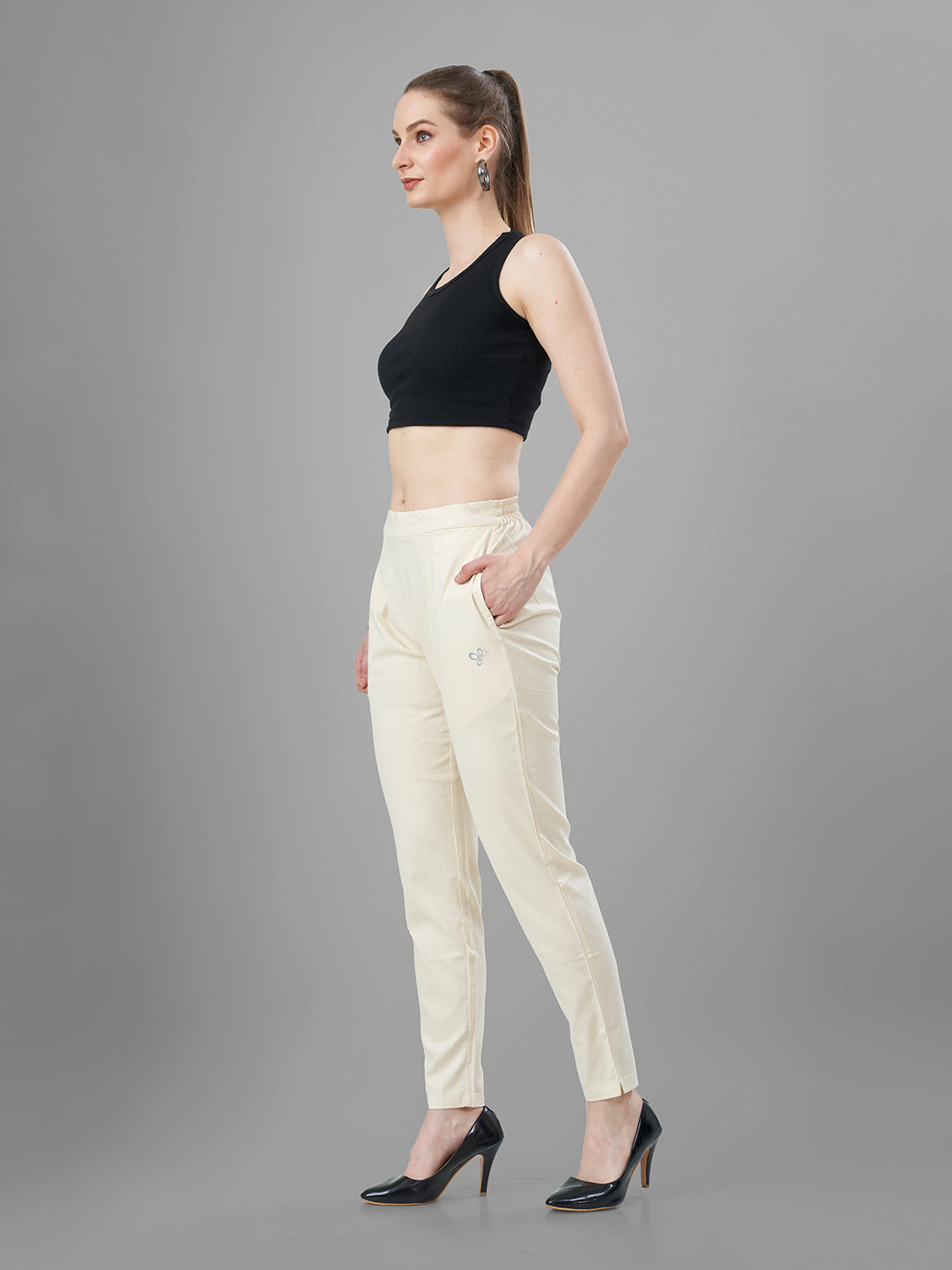 Buy Casual Pants for Women in Cream