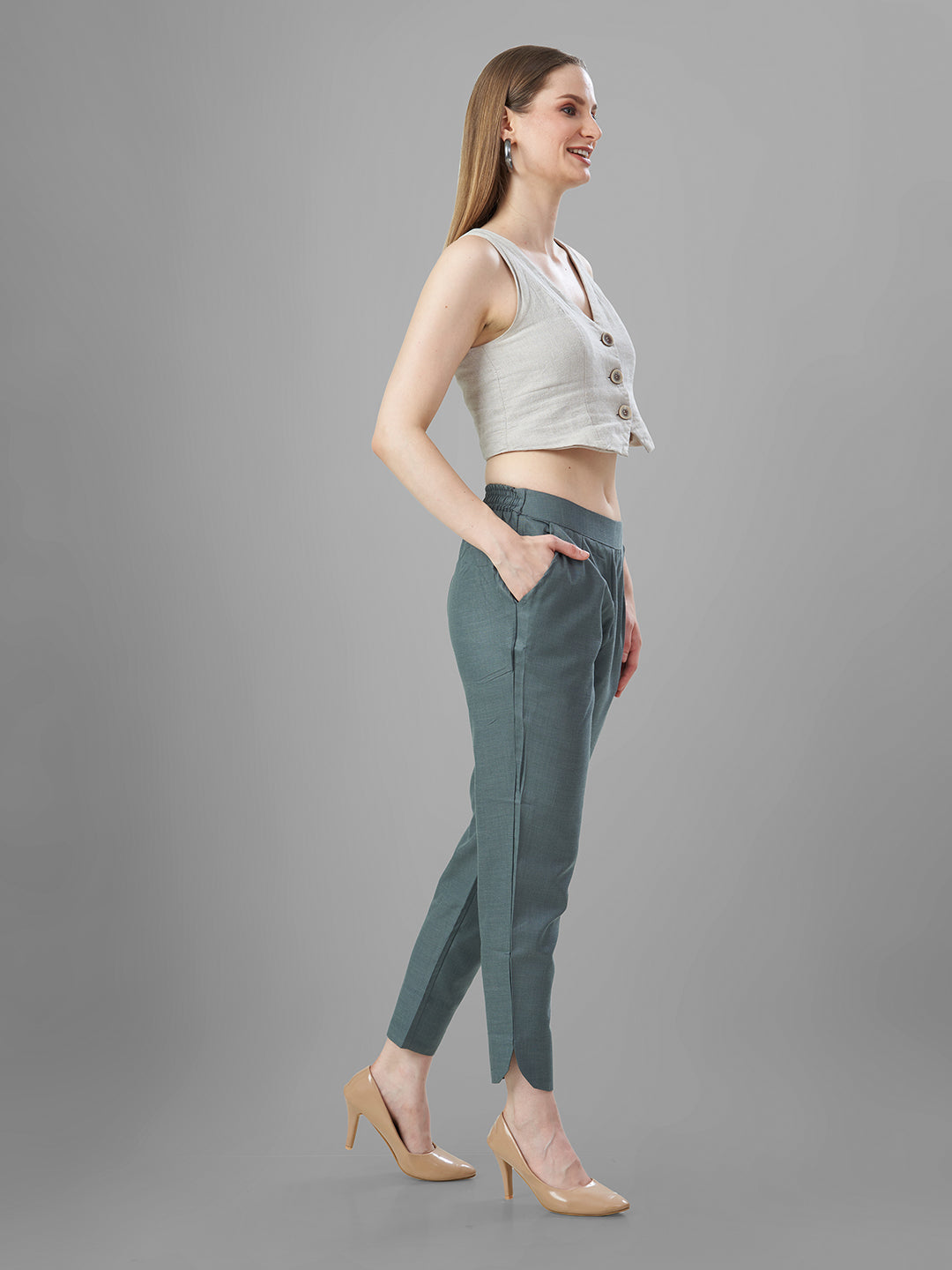 Trendy Silk Cigarette Pants for Ladies in Smoke Grey online