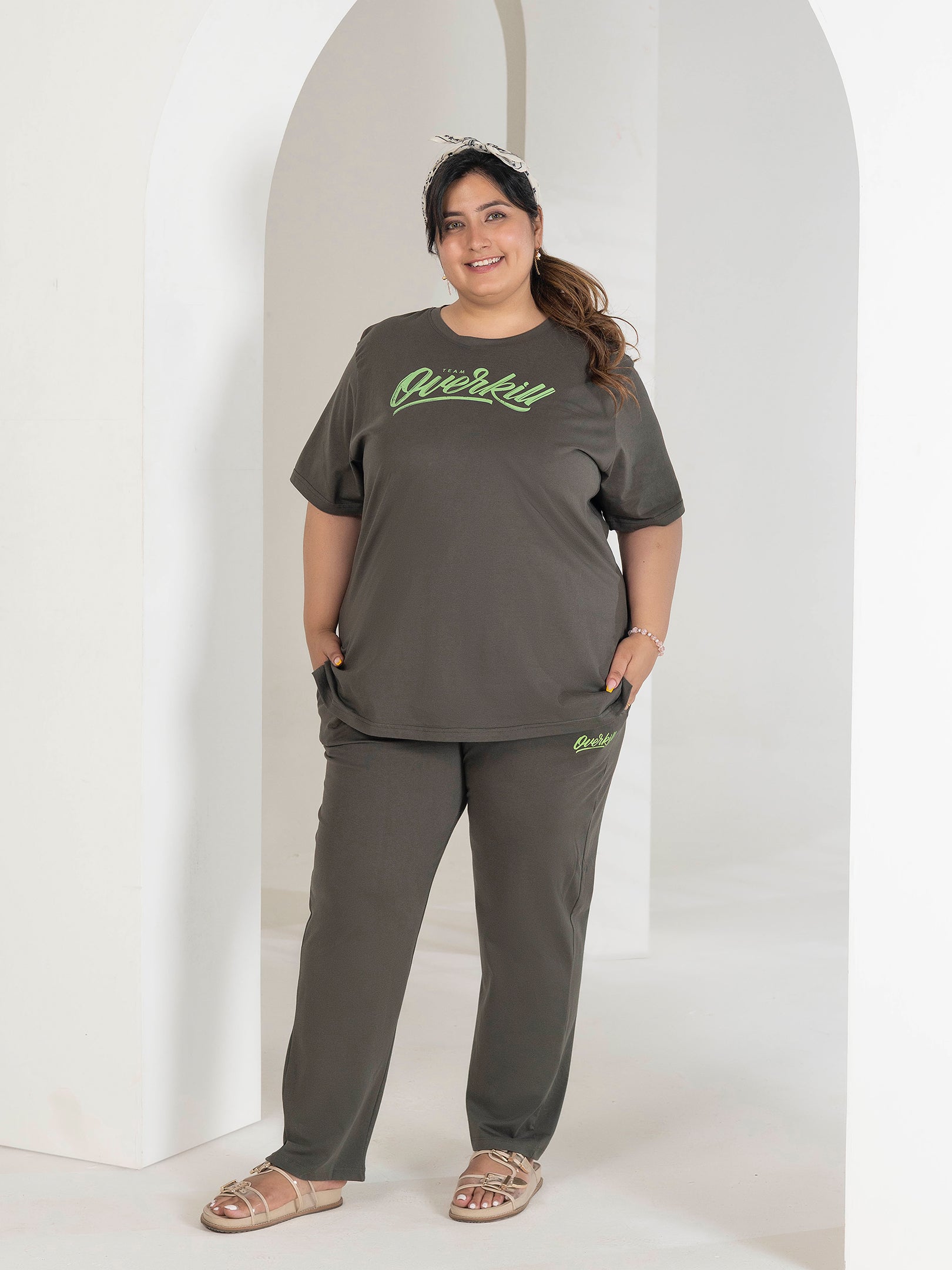 Premium Night Suit Plus Size For Ladies (Olive)
