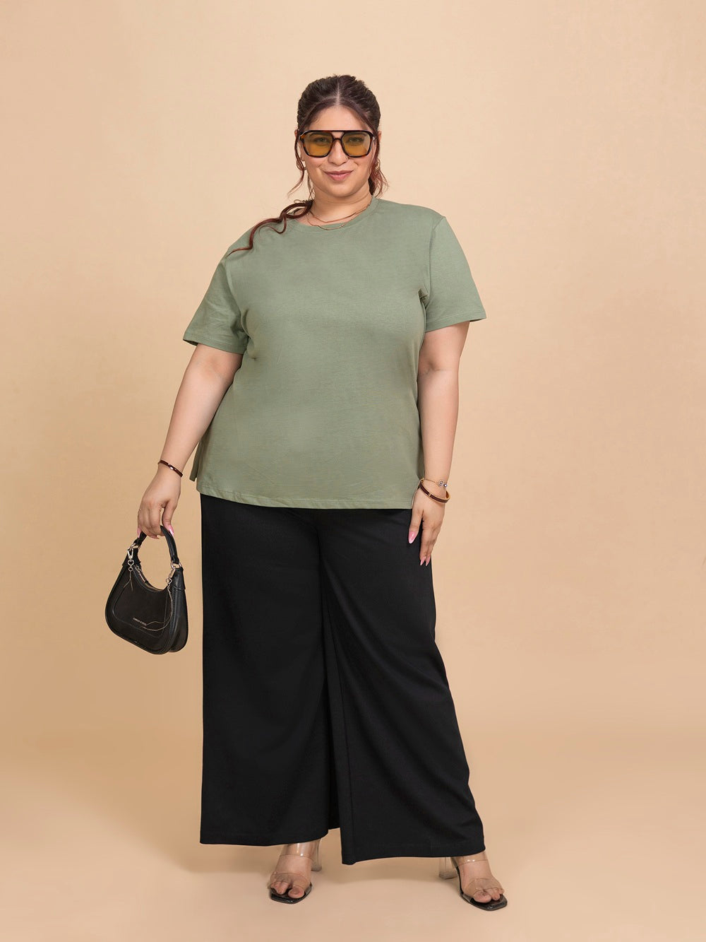 TITTLI Plus Size Pure Cotton Ocean Green Round Neck T-Shirt For Womens