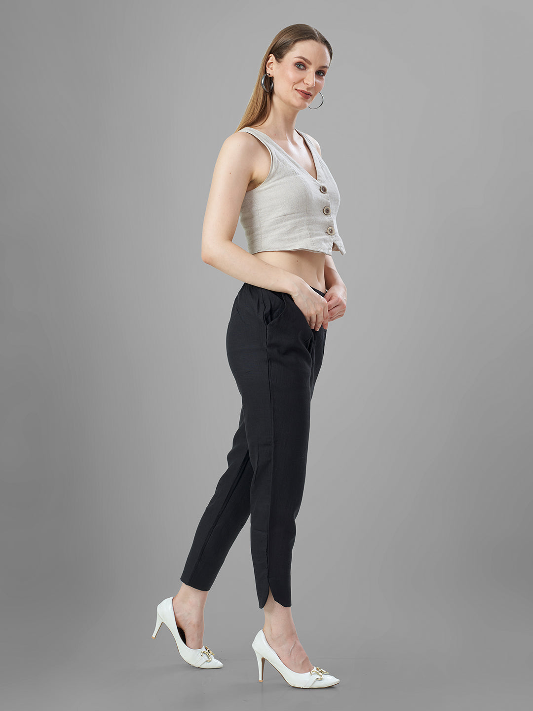 Trendy Silk Cigarette Pants for Ladies in Black online