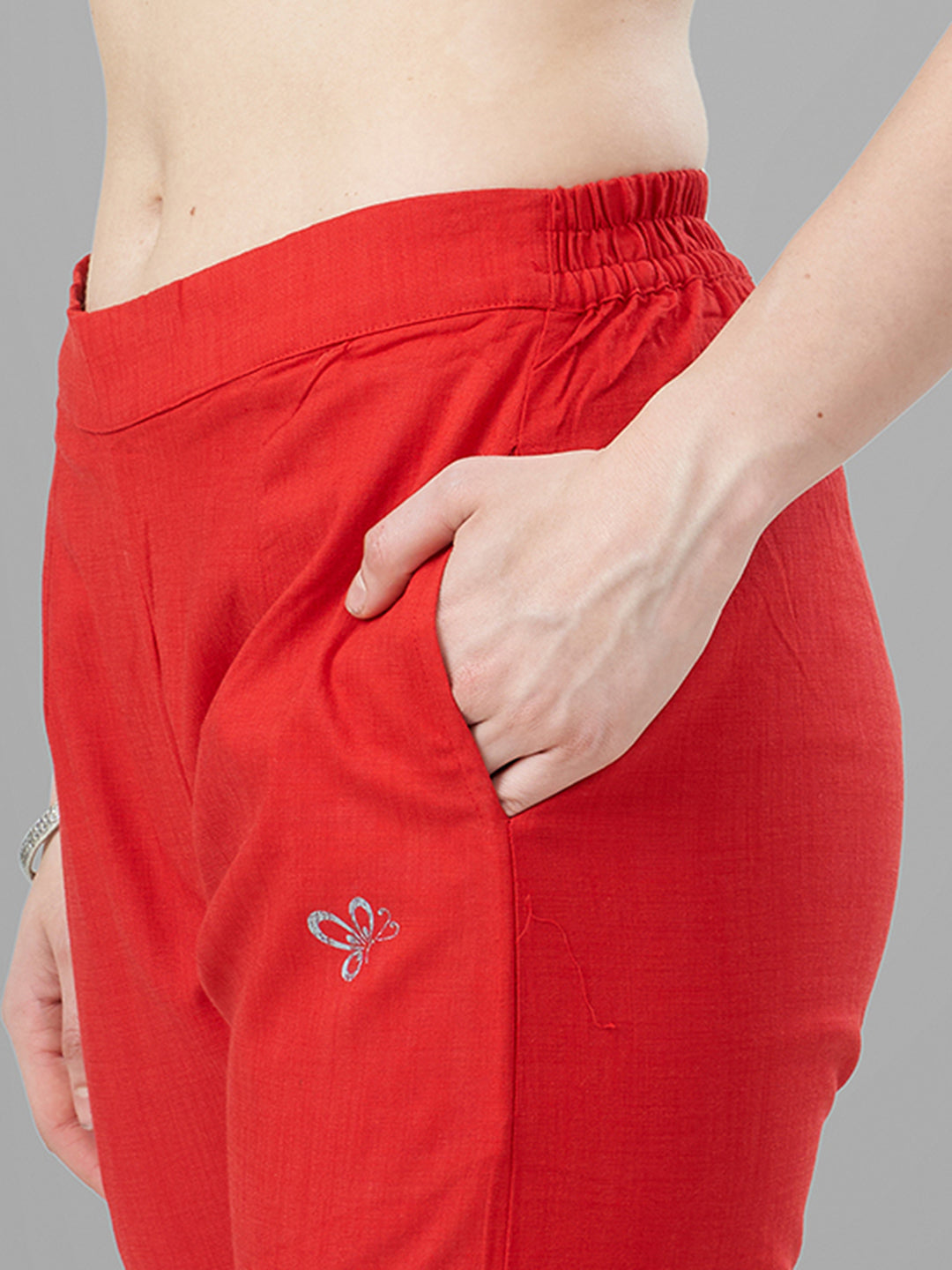 Buy Casual Pants for Women in red closer view
