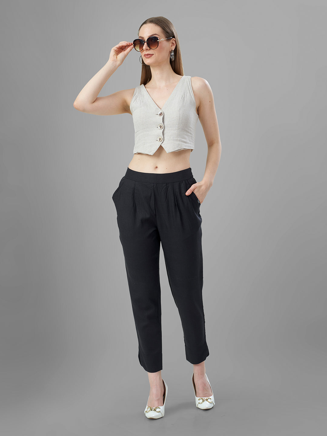 Trendy Silk Cigarette Pants for Ladies in Black | Tittli