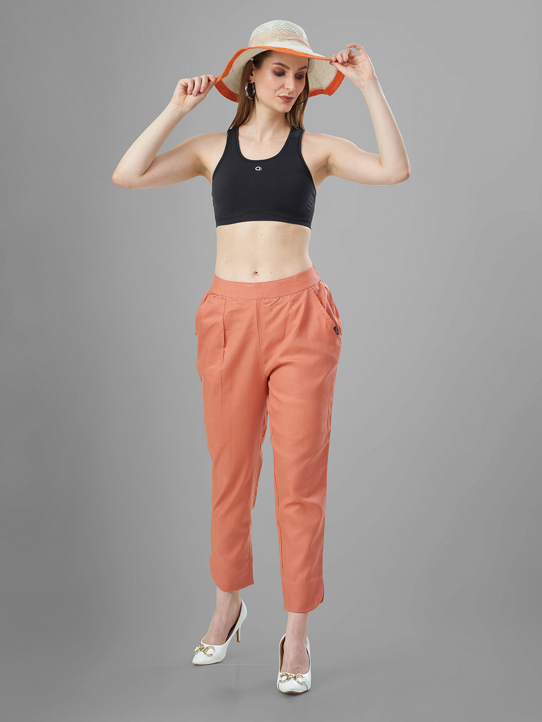 Trendy Silk Cigarette Pants for Ladies in Carrot | Tittli