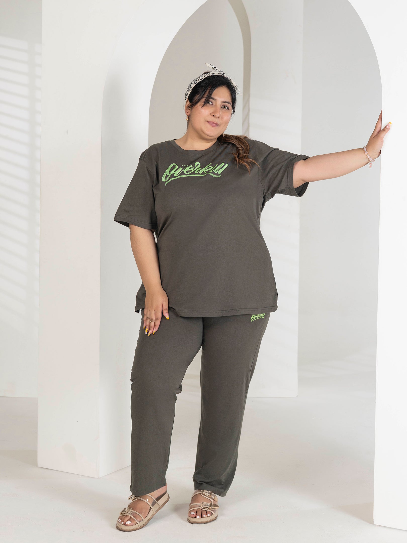 Premium Night Suit Plus Size For Ladies (Olive)