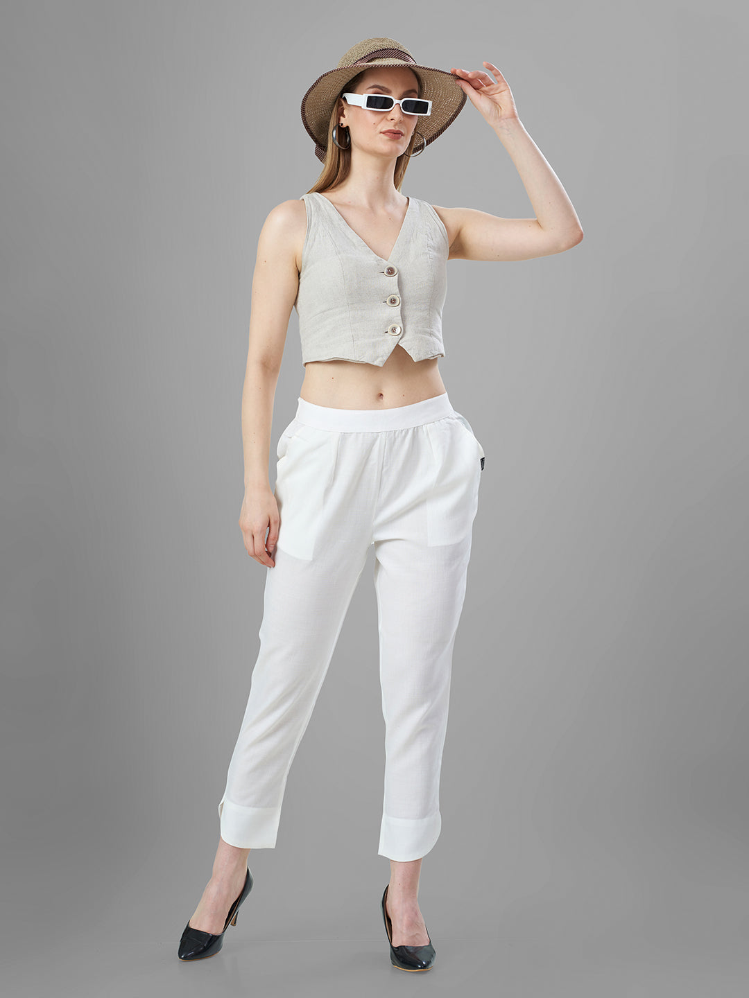 Trendy Silk Cigarette Pants for Ladies in off White | Tittli