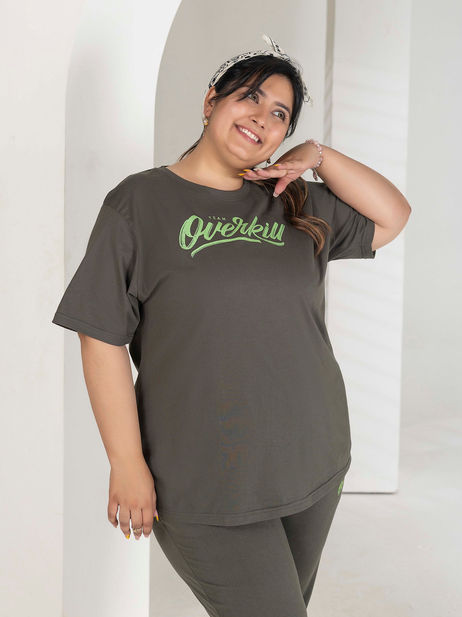 Premium Night Suit Plus Size For Ladies (Olive)