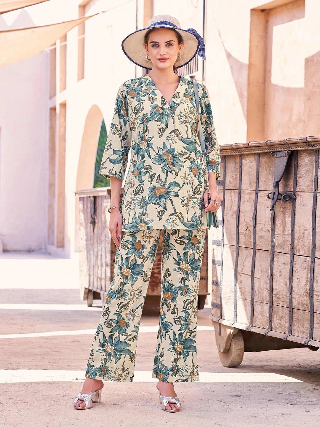 Airforce Floral Cotton Co Ord Set for Women Online Tittli India