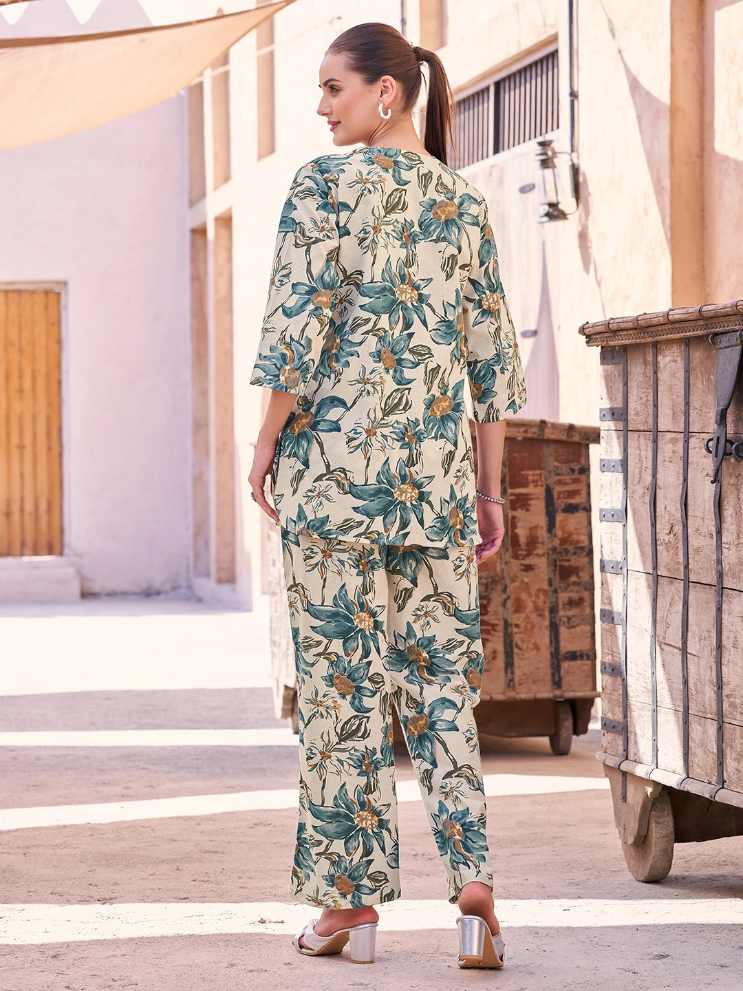 Airforce Floral Cotton Co Ord Set for Women Online back view India