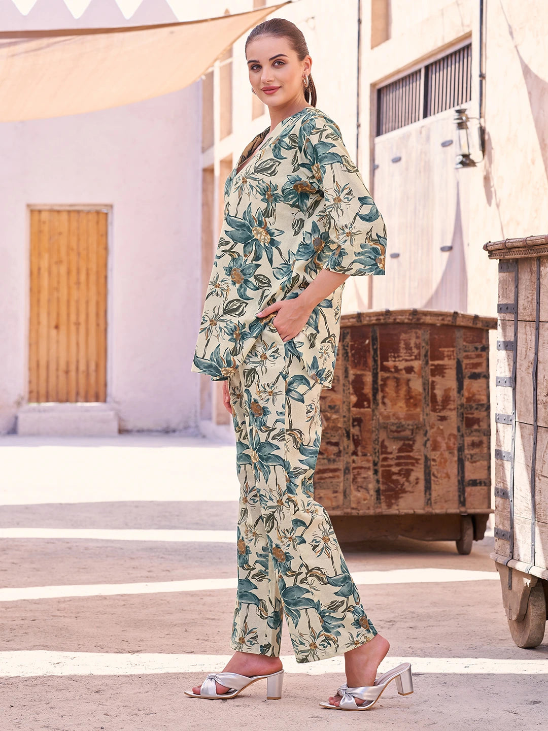 Airforce Floral Cotton Co Ord Set for Women in India Tittli