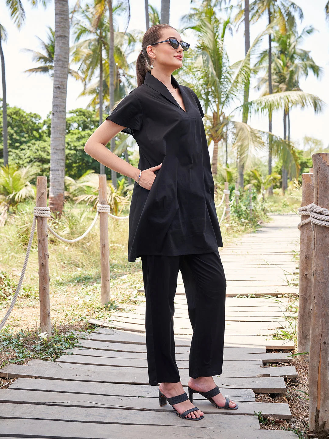 Collard Co Ord Set for Women in Black online Tittli