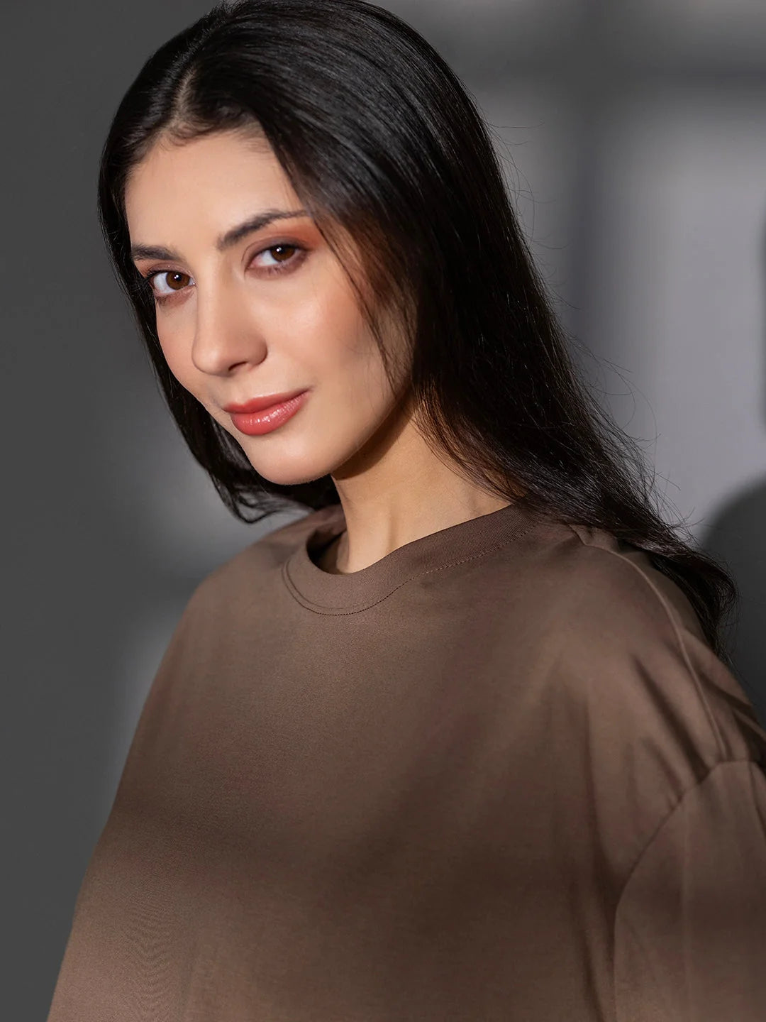 D. Brown Oversized t shirt for women online India closer look