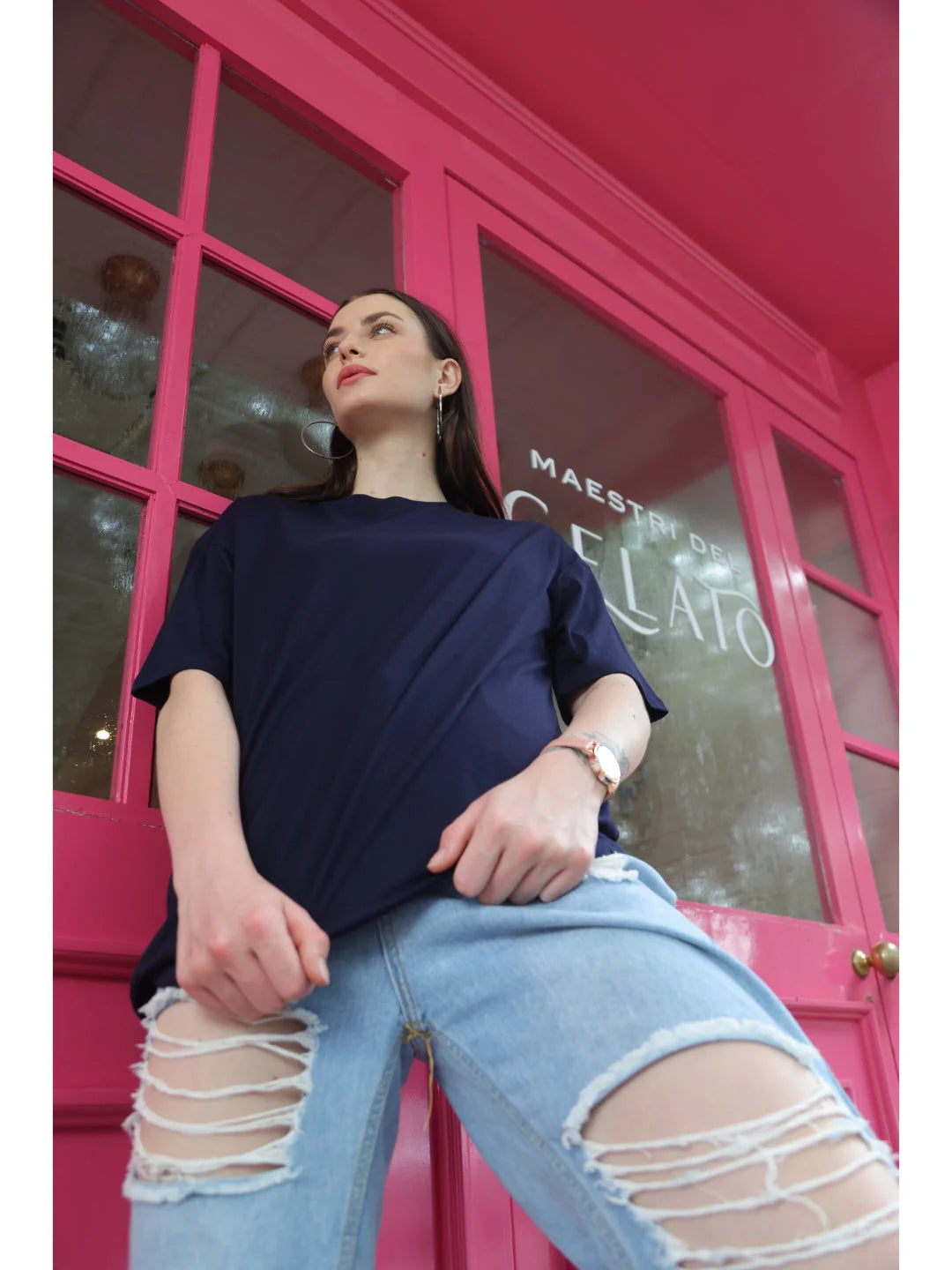 Navy Blue Oversized t shirt for women India