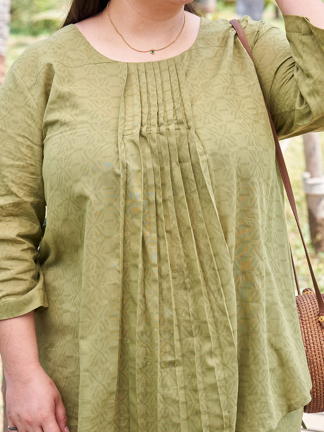 Olive Plus Size Pintuck Co ord Set for Women closer view