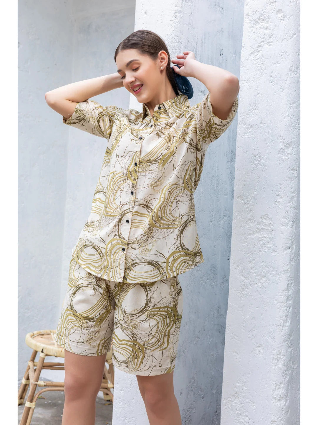 Olive cotton night suit for women India