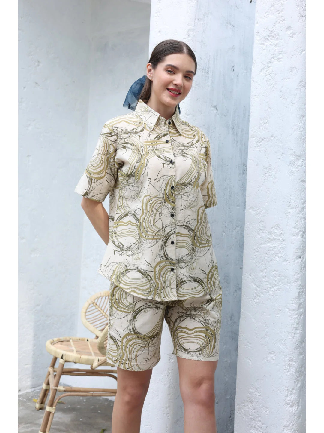 Olive cotton night suit for women Tittli