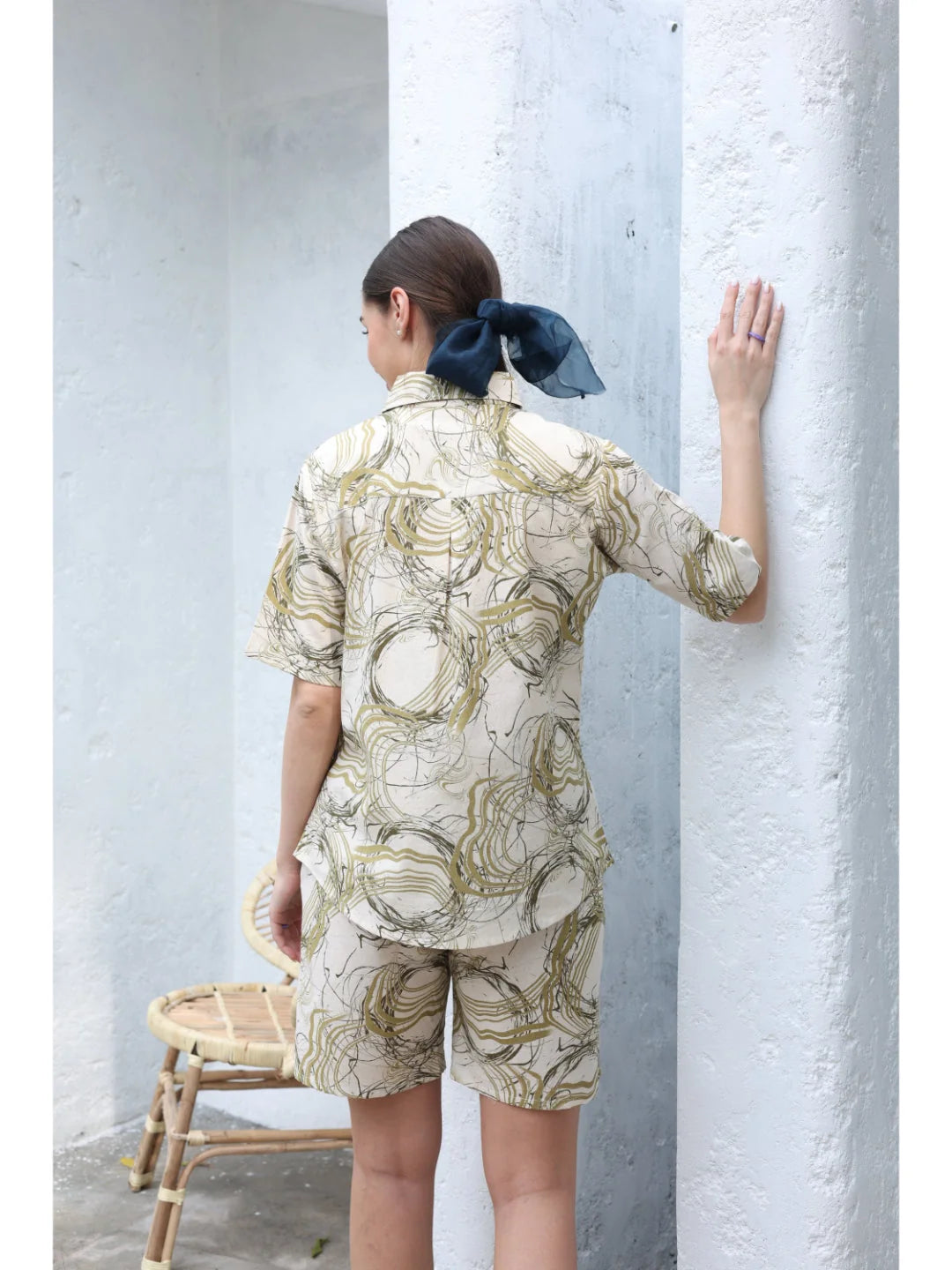 Olive cotton night suit for women Tittli back view