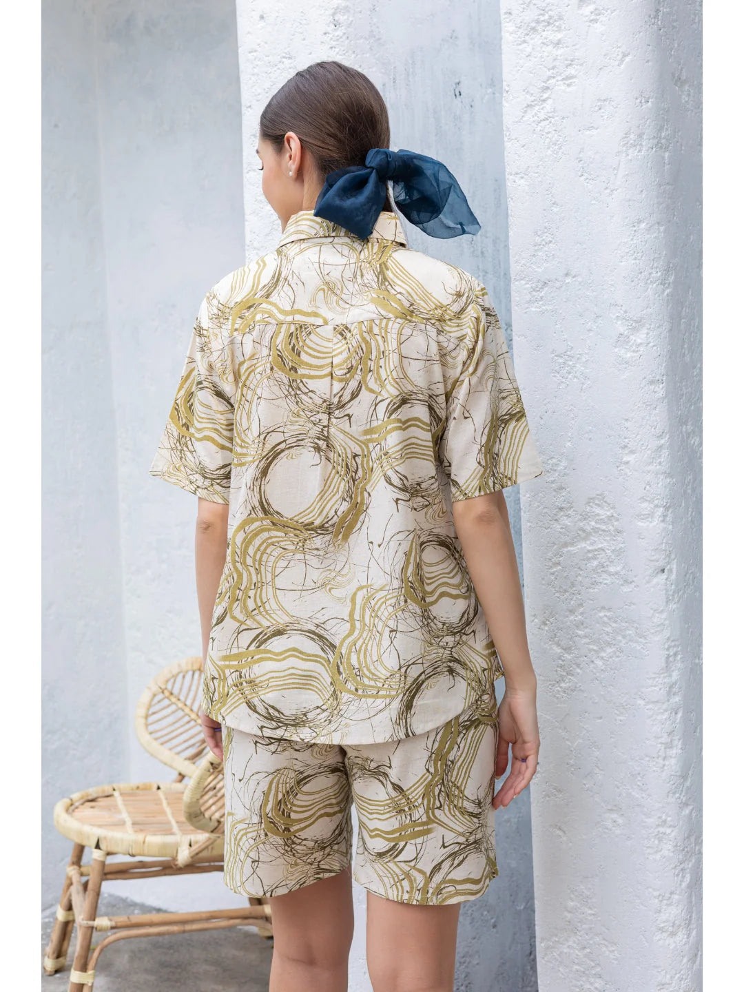Olive cotton night suit for women back view