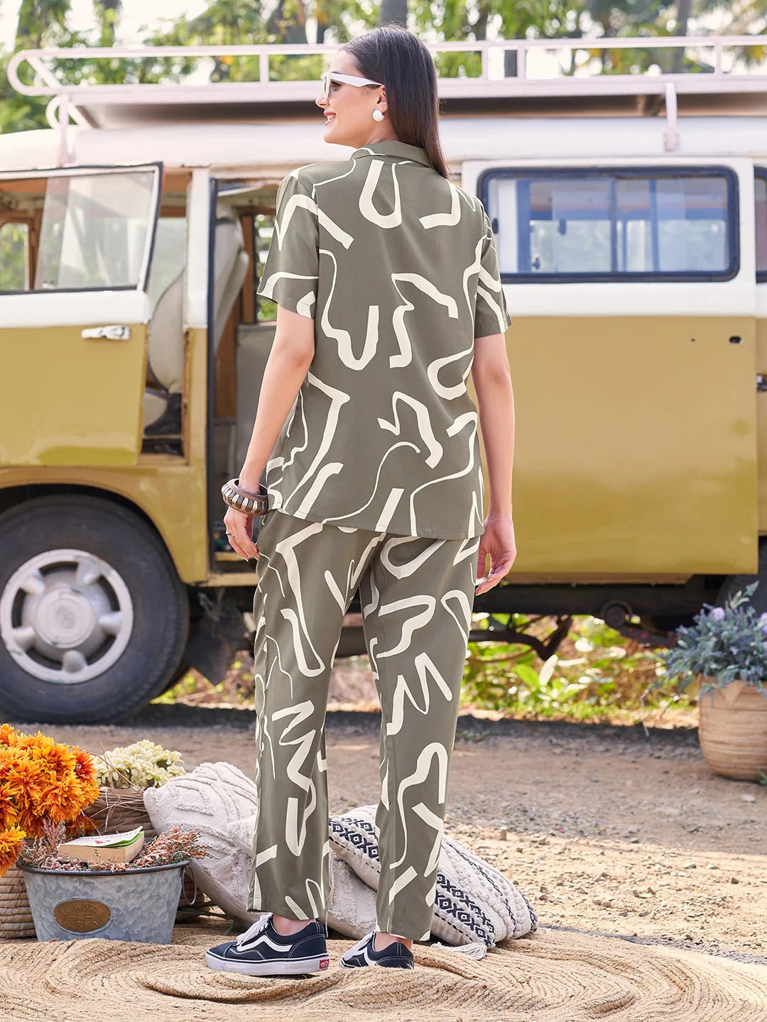 Olive ladies night suit back view