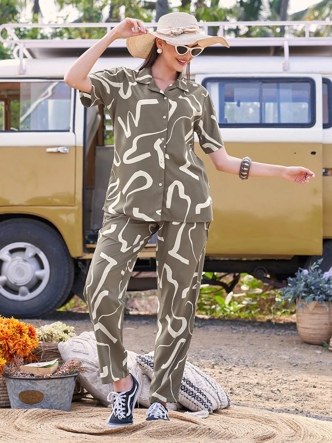 Olive ladies night suit front view