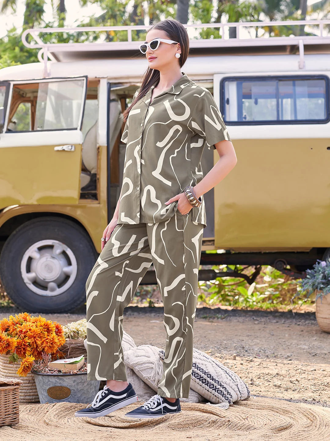 Olive ladies night suit left profile