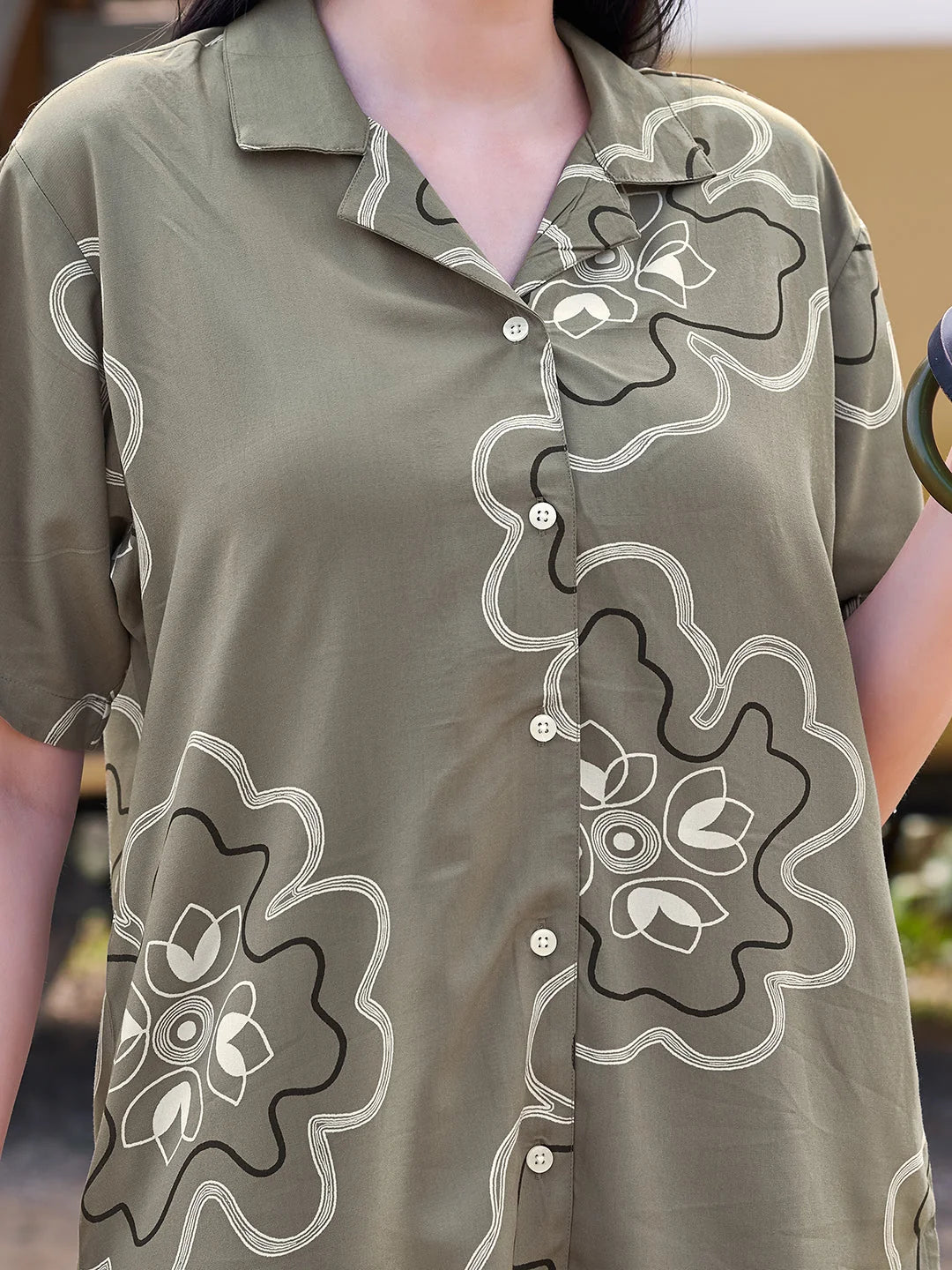 Olive printed co ord sets night suits Closer view