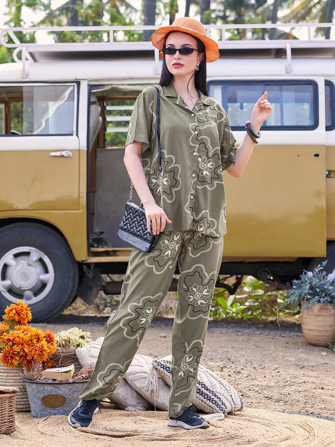 Olive printed co ord sets night suits online india