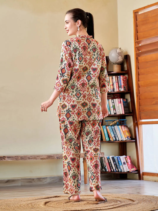 Pink & Black Printed cotton Co Ord Sets back look