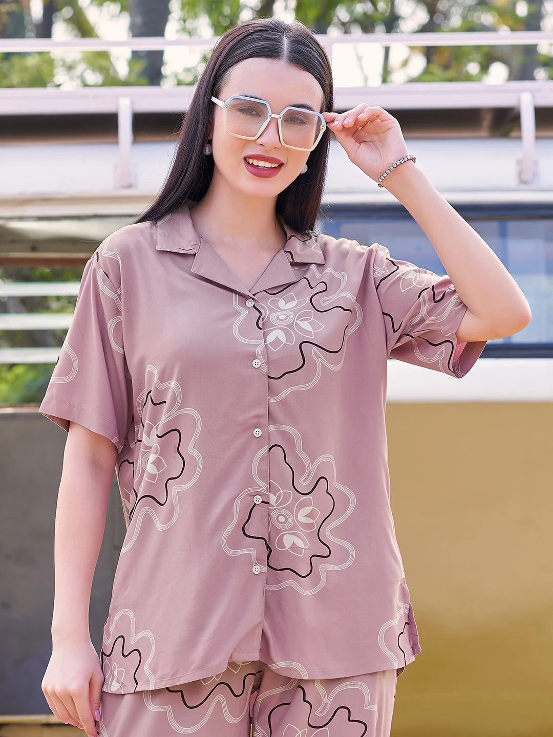 Pink printed co ord sets night suits online india
