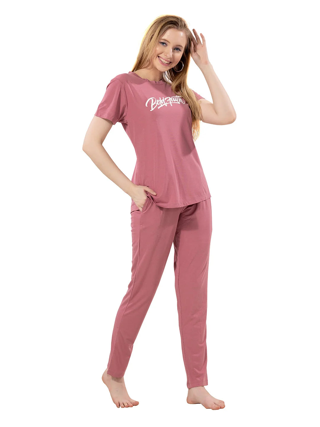 Comfortable Pajama & T-Shirt Night Dress for Girls Online (Rose)