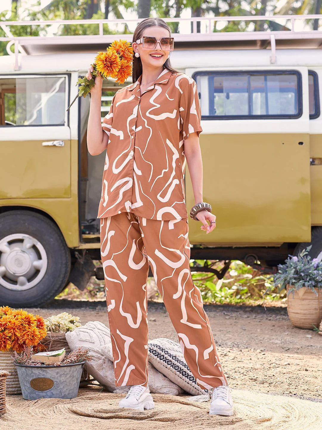 Rust ladies night suit front view