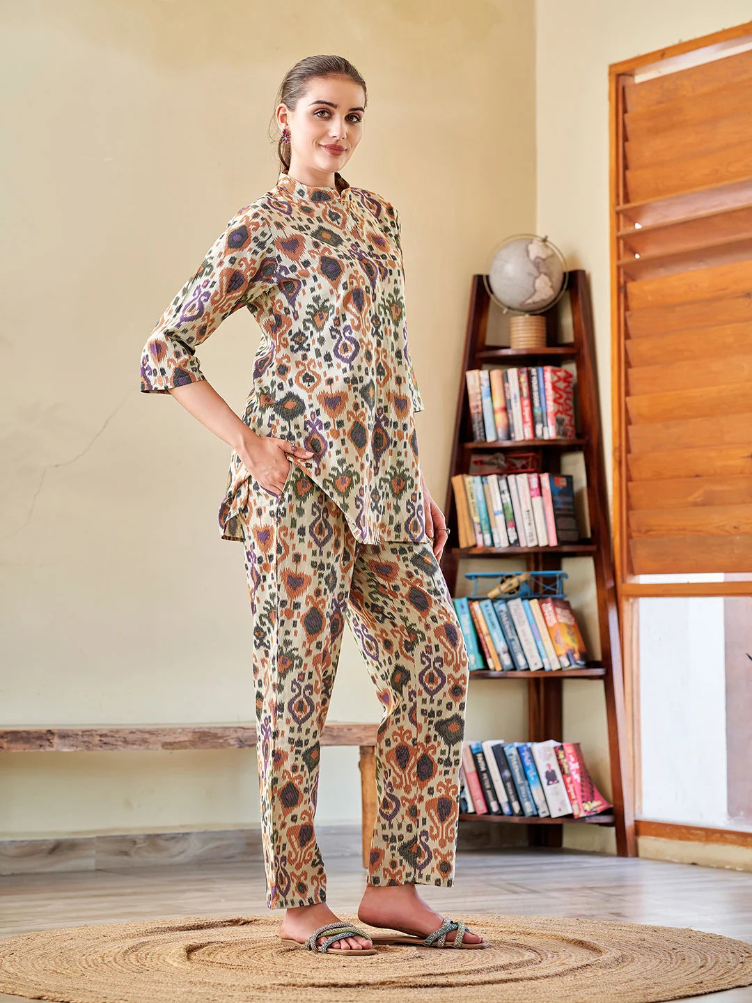 Violet & Orange Printed cotton Co Ord Sets