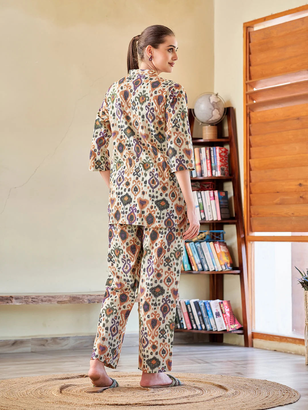 Violet & Orange Printed cotton Co Ord Sets back view