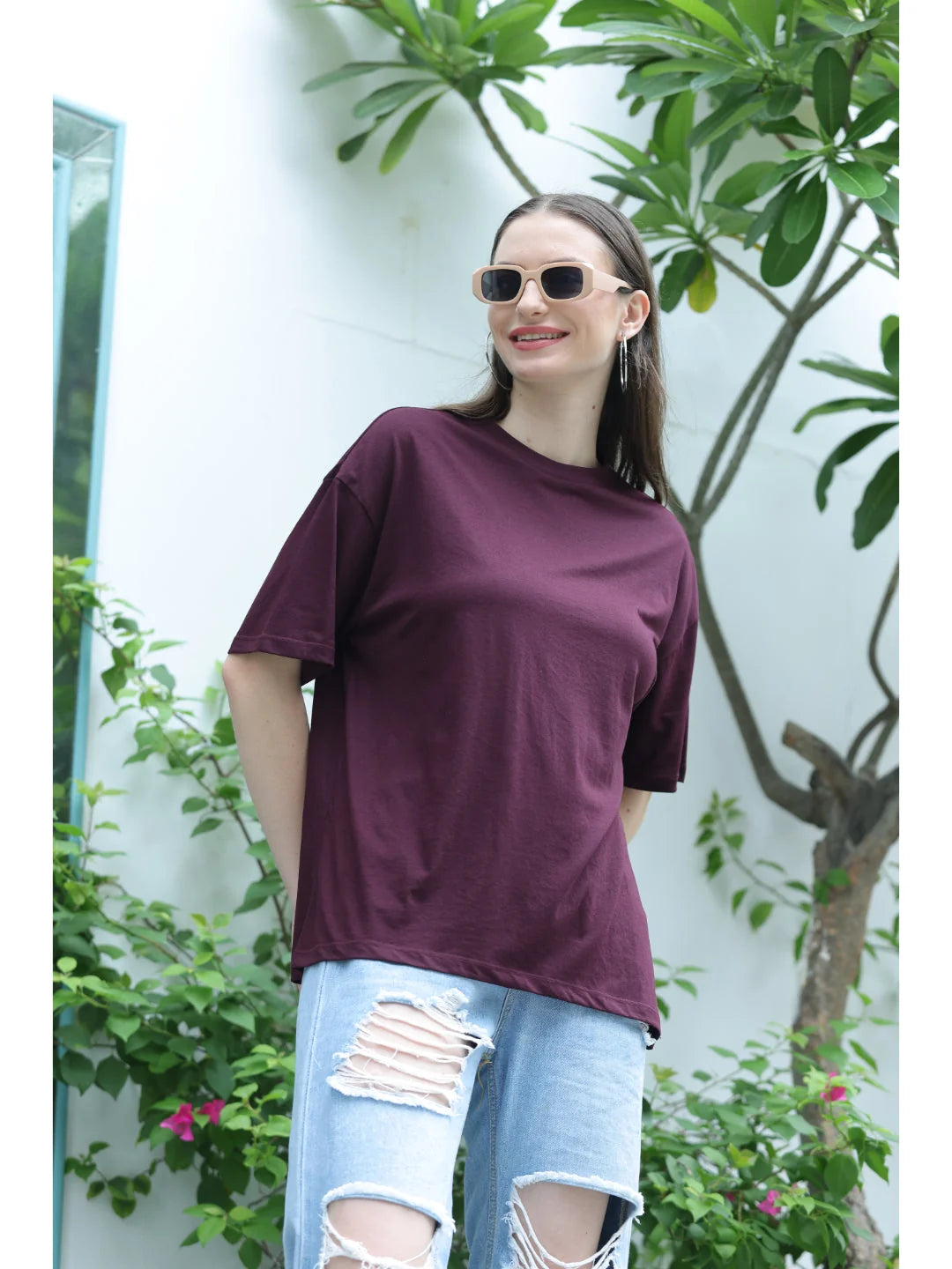 Wine Oversized relaxed t shirt for women online India