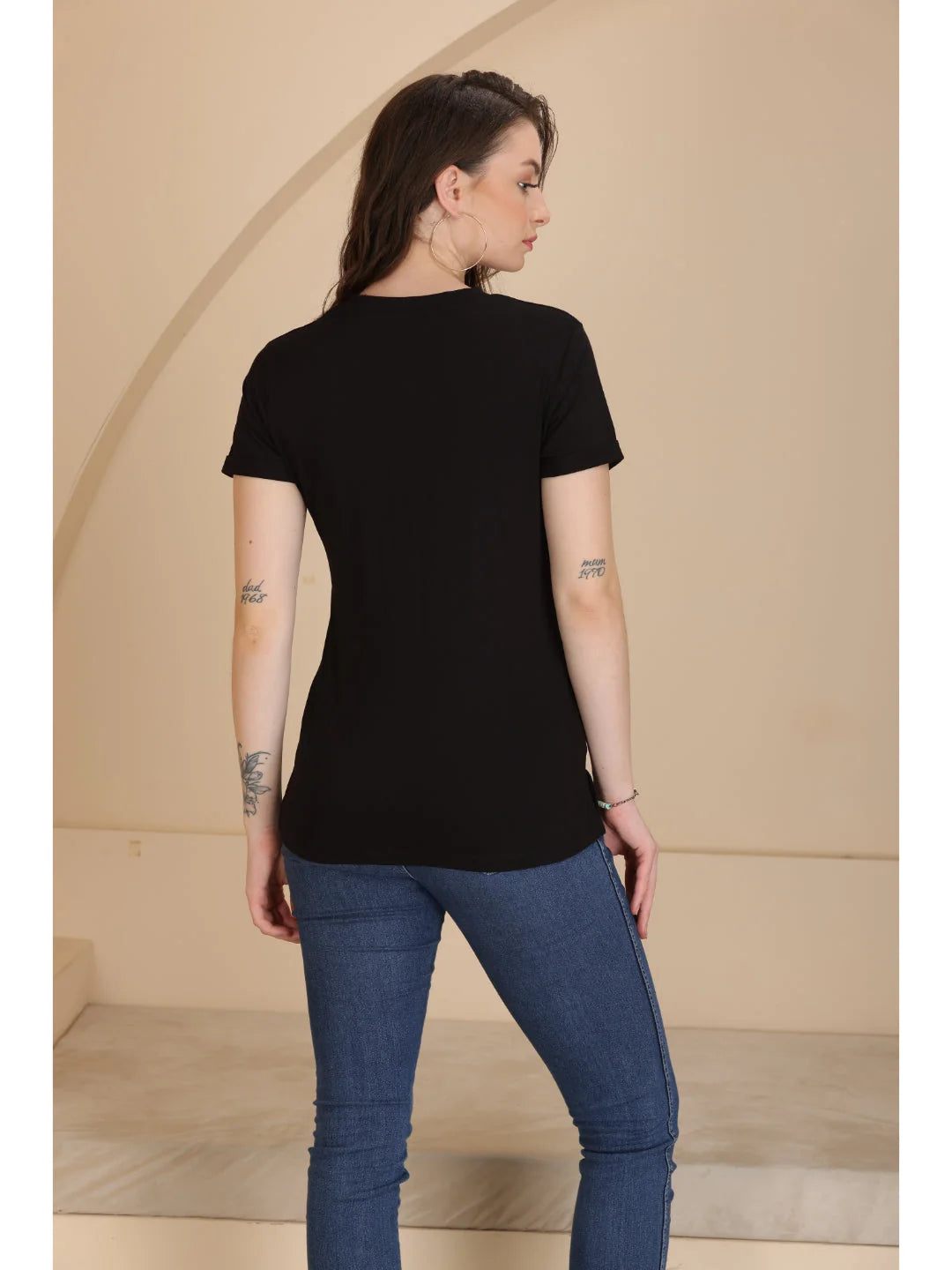 Black plain t shirts for women back view