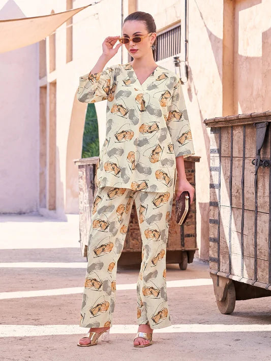 cotton co ord set in Mustard