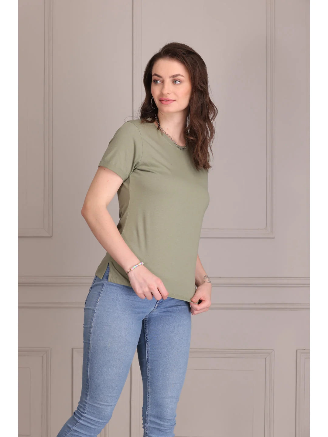 Olive plain t shirts for women in India